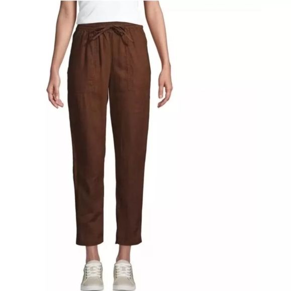 AMBIANCE Apparel High Waist Wide Leg Crop Pants Linen Blend NWT Sz.M Drawstring - Picture 3 of 8